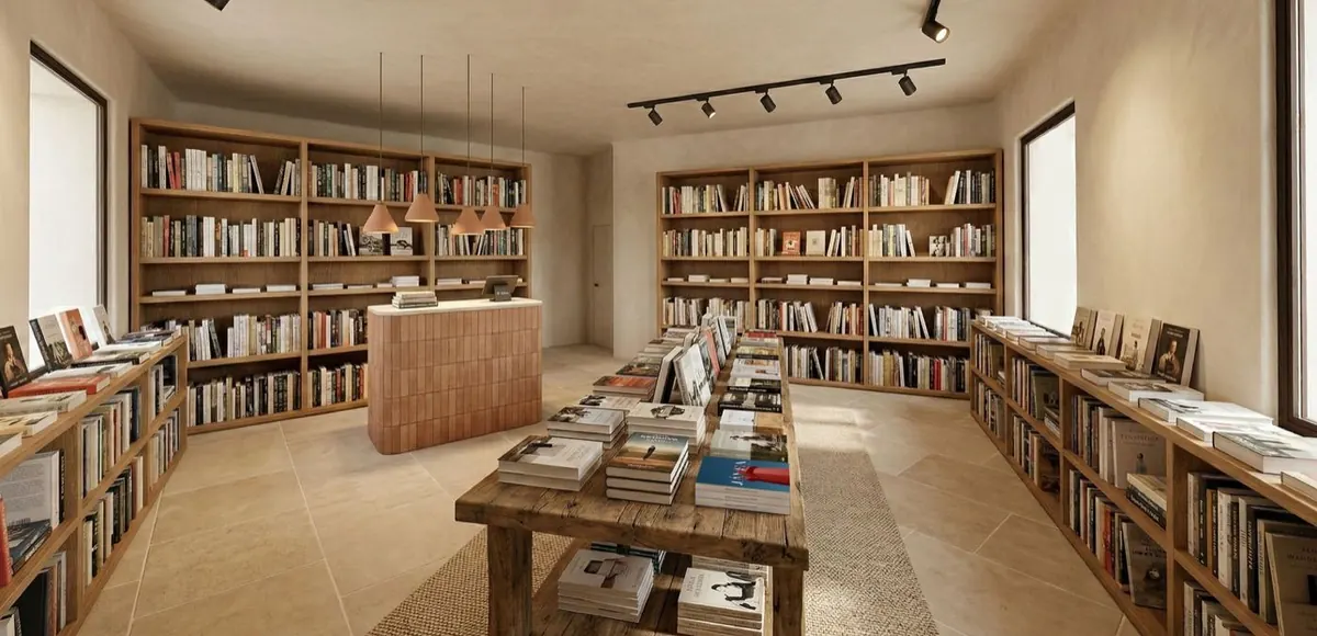 Mood image: a library with timber shelves and reading tables